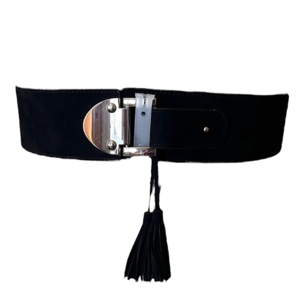 NWT Wide Suede Black Belt w/ Tassels New York & Company